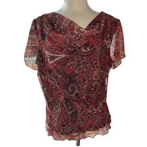 Enfocus Studio blouse drape front neckline short flutter sleeves size large